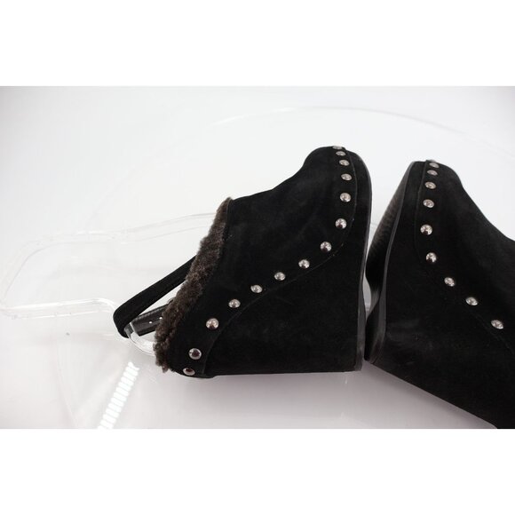 Stuart Weitzman Clogger Mules Women's Size 5.5 Black Wedge Platform Suede Fur - Picture 7 of 12